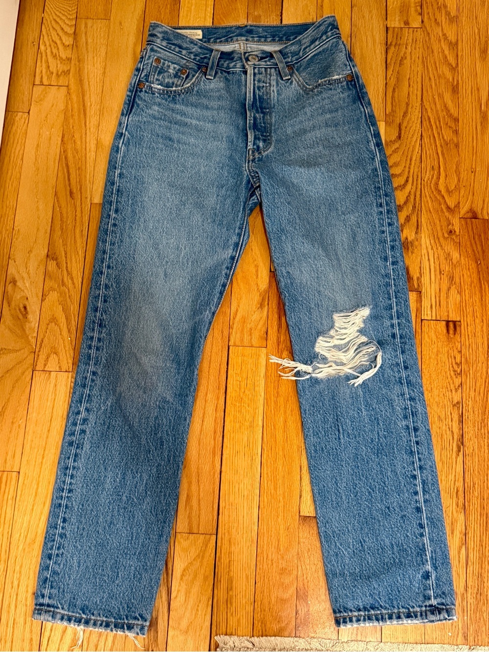 Levi's 501 Original Cropped Jeans Athens Slide Wash Distressed Denim W23 L28